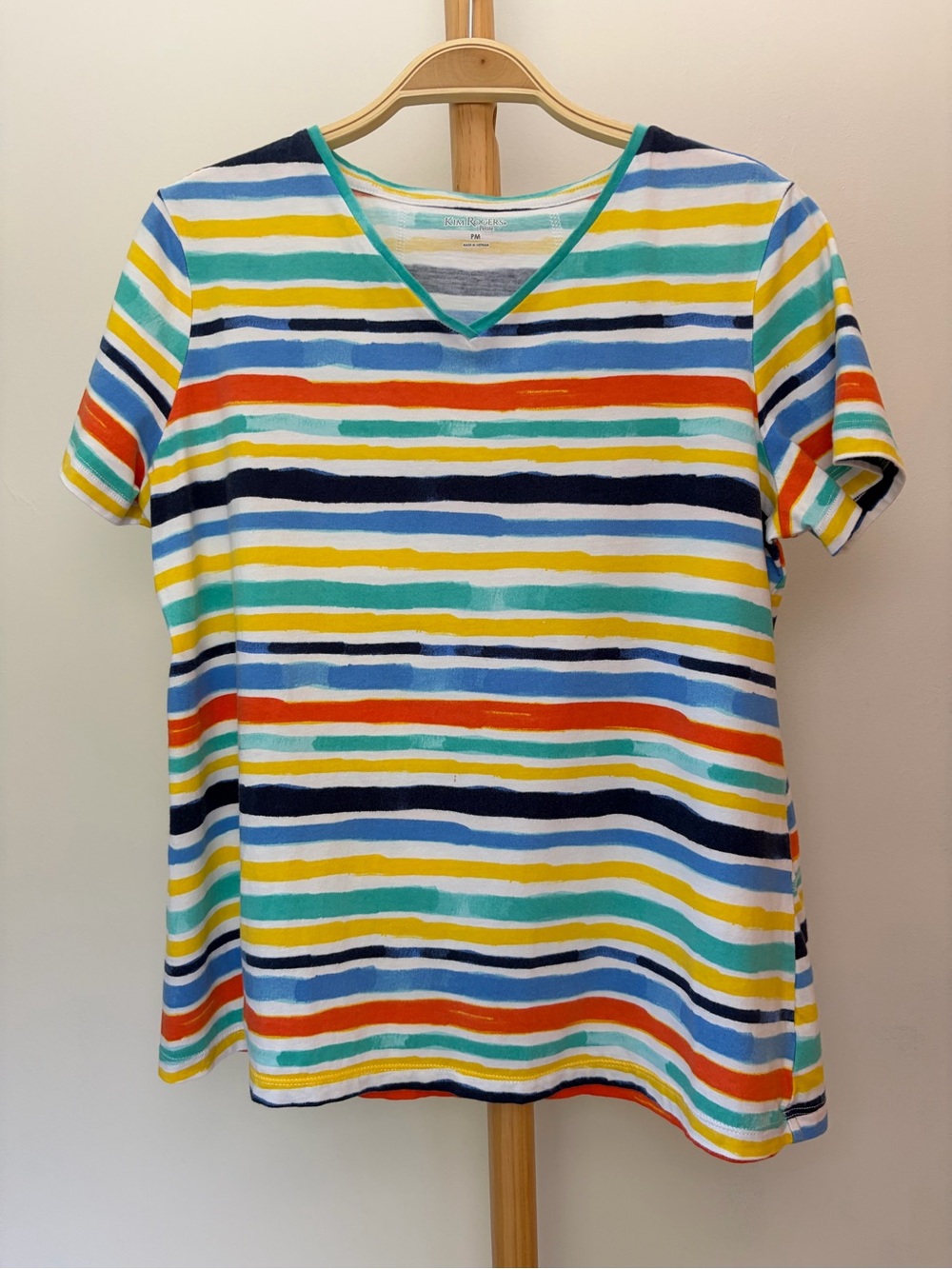 Kim Rogers Colorful Striped V-Neck Tee Medium Petite